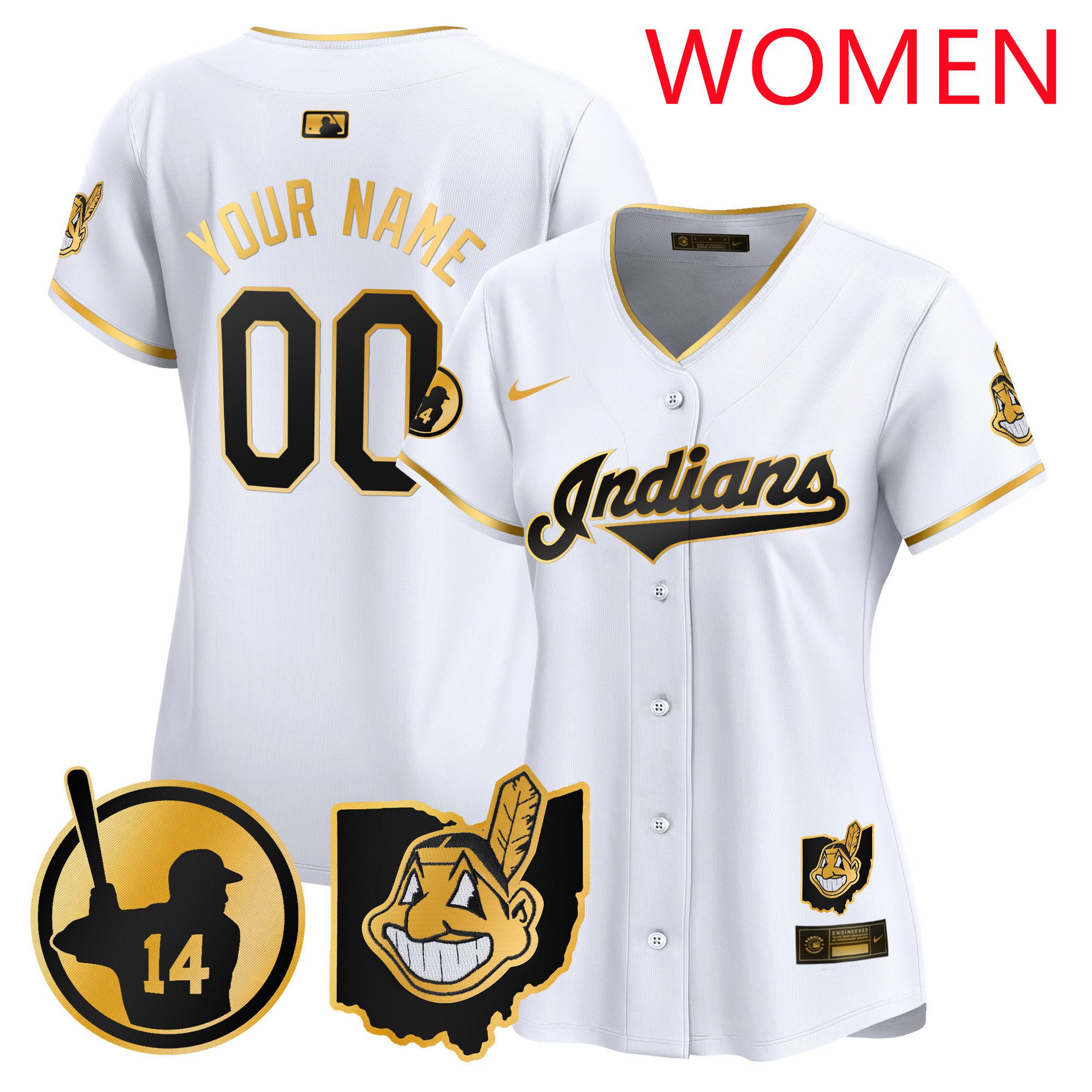 Women Cleveland Indians White Nike 2025 Patch Vapor Premier Limited Custom MLB Jersey